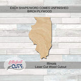 Illinois Wood Cutouts for crafts, Laser Cut Wood Shapes 5mm thick Baltic Birch Wood, Multiple Sizes Available Elliefont Styles