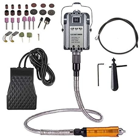 VOTOER 1200W Flex Shaft Grinder Rotary Tool Electric Hanging Carver, Forward and Reverse Rotation, Metalworking Jewelry Repair Kit, Foot Pedal VOTOER