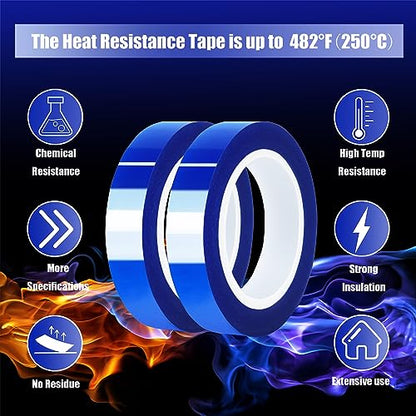 MEBMIK 2 Rolls 10mm x16m(52FT) Blue Heat Tape High Temperature Heat Resistant Tape Heat Transfer Tape for Heat Sublimation Press Vinyl,No Residue - WoodArtSupply