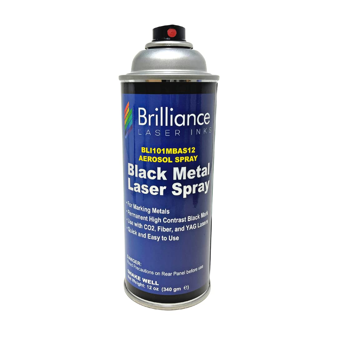 12 Oz - BLI101 - Aerosol Black Laser Ink for Metals Marking - CO2 Laser - Fiber Laser - YAG, Durable, Permanent, High Contrast, Brilliance Laser Inks BRILLIANCE LASER INKS