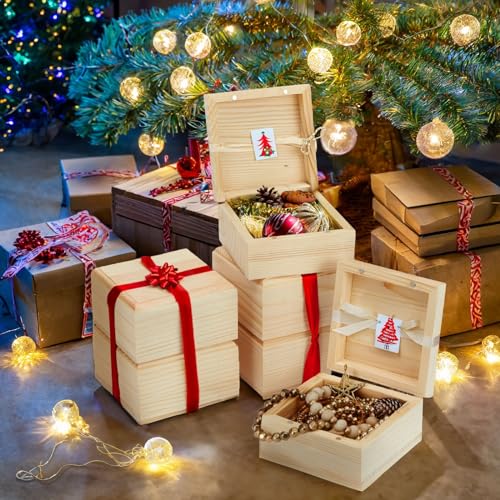 6 Pack Unfinished Wooden Boxes with Hinged Lids, Pinewood Magnetic Wood Box for Crafts, Jewelry Storage (3.5 x 3.5 x 2 In) Bright Creations