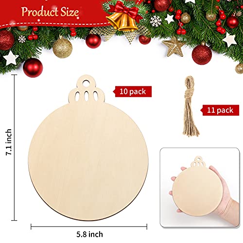 Large Size 7" Wooden Christmas Ornaments to Paint, DIY Blank Unfinished Round Wood Discs Ornament for Crafts Hanging Decorations(10PCS) - WoodArtSupply