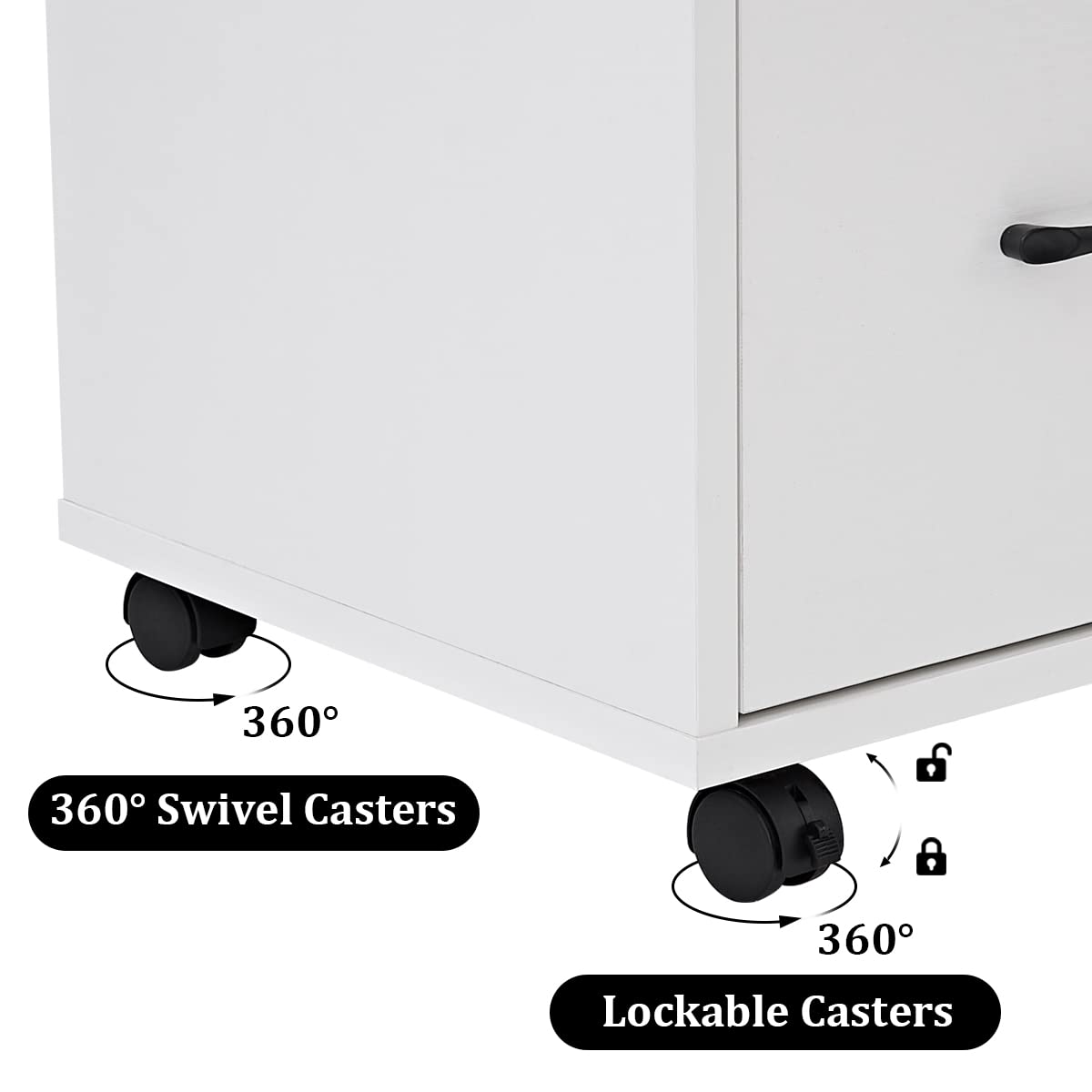 3 Drawer File Cabinets, Mobile Lateral Printer Stand with Open Shelf, Rolling Filing Cabinet with Wheels Home Office Organization and Storage (White) Panana