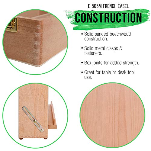 U.S. Art Supply Newport Extra Large Adjustable Wood Table Sketchbox Easel, Paint Palette, Premium Beechwood - Portable Wooden Artist Desktop Case - U.S. Art Supply