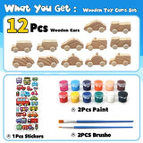 ColCospie Wooden Cars to Paint for Kids,Come with 12pcs DIY Wooden Cars for 12pcs of Color Pigments and 1pcs Car Styling Sticker ColCospie