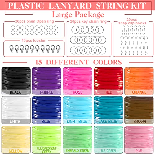 KAMJUNTAR Lanyard String,15 Rolls Gimp String Plastic Lacing Cord Plastic String Lanyard Kit for Friendship Bracelets Jewelry Making DIY Craft KAMJUNTAR