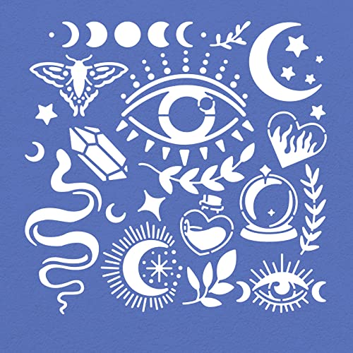 BENECREAT Witchcraft Theme Stencils 6x6 Inch The Devil's Eye Snake Moon Stainless Steel Stencil for Drawings and Woodburning, Engraving and BENECREAT