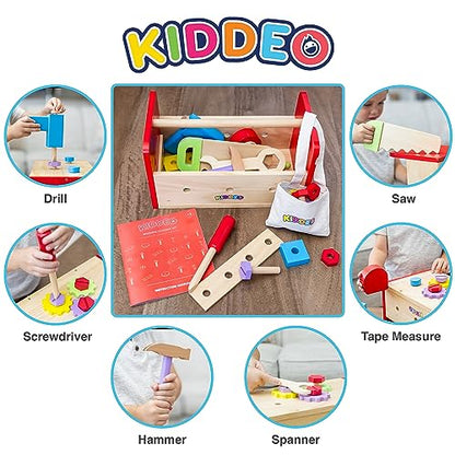 Wooden Toddler Tool Set - Educational Stem Construction Toy Tools for Boys & Girls 3 4 5 6 – Pretend Play Large Tool Box for Kids – Toddler Tool Box