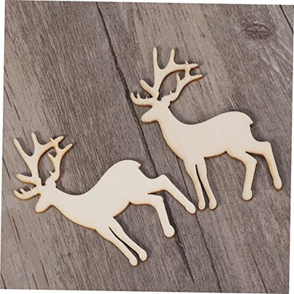 BESTOYARD 30 Pcs Deer Wood Piece Unfinished Wood Reindeer Wood Cutout Slices Elk Wood Cutout Hanging Elk Decorations Xmas Tree Ornament Christmas