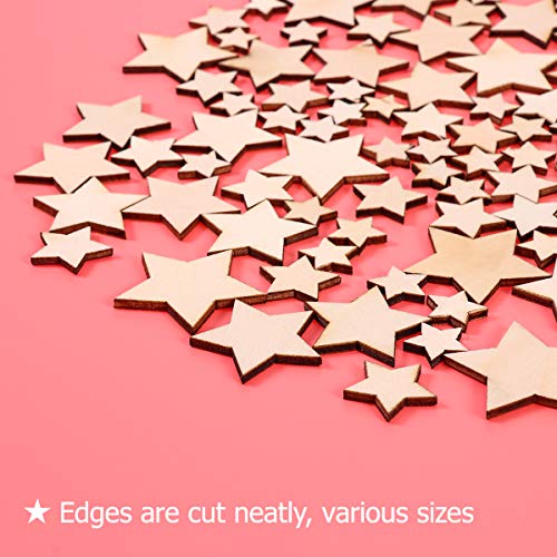 SUPVOX Metal Stars for Crafts 100PCS Wood Slices Star Shaped DIY Blank Wooden Craft Ornaments Decoration (Assorted Size) Star Cutouts