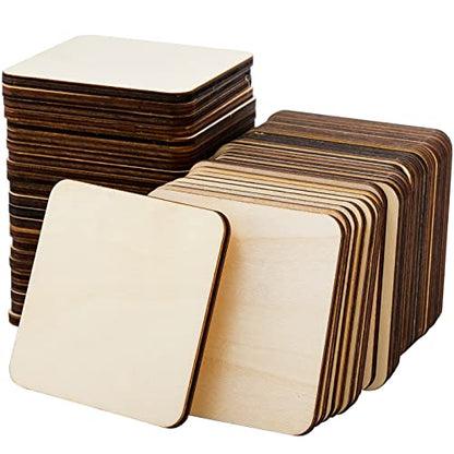 ZEAYEA 50 Pcs Unfinished Wood Squares Pieces, 4 x 4 Inch Thick Wood Coasters, Wooden Tiles for Coasters, Blank Wood Slices for Crafts, Painting,