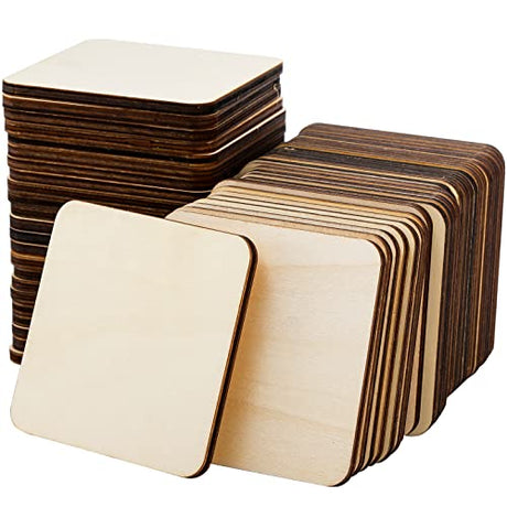 ZEAYEA 50 Pcs Unfinished Wood Squares Pieces, 4 x 4 Inch Thick Wood Coasters, Wooden Tiles for Coasters, Blank Wood Slices for Crafts, Painting, ZEAYEA
