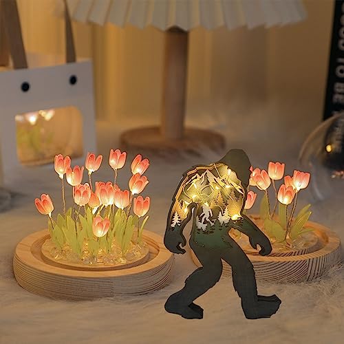 Sasquatch Figurine Decor, Wooden Centerpiece Bigfoot Decorations, 3D Multilayer Wildlife Wall Art Carved Bigfoot Decor, Wooden Yeti Figurine for Edlike