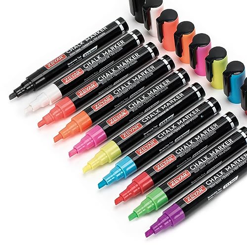 ZEYAR Liquid Chalk Marker Wet Erase Marker, Reversible Tip- Bullet & Chisel: 4mm&2.5mm, 10 Colors, Writes on Nonporous Chalkboards, Bistro Boards, - WoodArtSupply