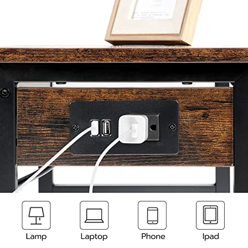 HOOBRO Industrial Printer Stand, 3-Tier Mobile Printer Table, Rolling Cart with Power Outlets and USB Ports, Home Printer Stand with 2 Hooks, for HOOBRO