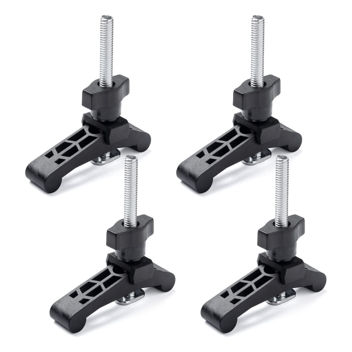 POWERTEC 71661-P2 Mini T Track Hold Down Clamps Woodworking Series, 3-3/4” x ¾ Reinforced Plastic Clamps with Steel T-Bolts, 4 PK POWERTEC