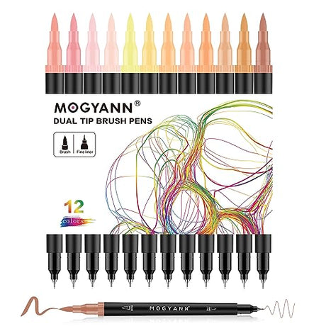 Mogyann Skin Tone Markers, 12 Pack Dual Brush Pens for Art Drawing Sketching Mogyann