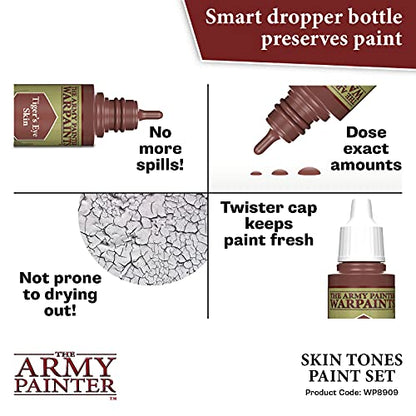 The Army Painter Skin Tones Paint Set, 16 Acrylic Paints, 4 empty bottles and 16 Mixing Balls for Advanced Techniques in Wargames Miniature Model - WoodArtSupply