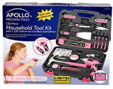 Apollo 135 Piece Household Tool Kit Pink with Pivoting Dual-Angle 3.6 V Lithium-Ion Cordless Screwdriver - DT0773N1 Apollo