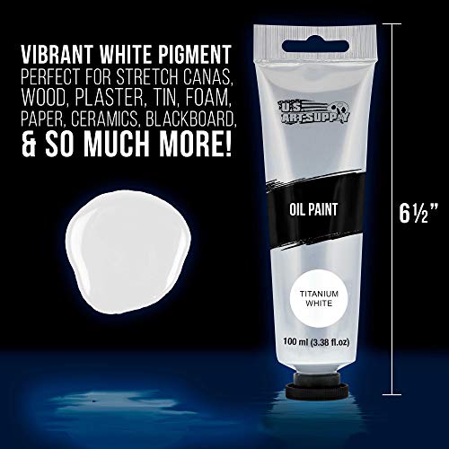 U.S. Art Supply Artists Oil Color Paint, Titanium White, 2 Extra-Large 100ml Tubes - Professional Grade, Excellent Tinting Strength, Mixable - U.S. Art Supply