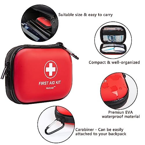 Mini First Aid Kit - 120 Piece Small Waterproof Hard Shell Medical Kit for Car, Home, Office, Travel, Camping, Sports, Outdoor, School - Emergency Atickyaid