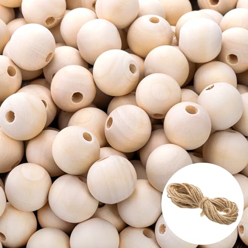 Foraineam 200 Pcs 1 Inch / 25mm Wood Beads Round Wooden Spacer Beads Unfinished Natural Wood Loose Beads - WoodArtSupply