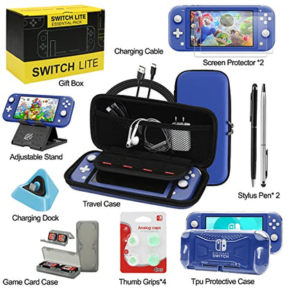 Switch Lite Accessories Bundle, Kit with Carrying Case,TPU Case Cover with Screen Protector,Charging Dock,Playstand, Game Card Case, USB Cable, - WoodArtSupply