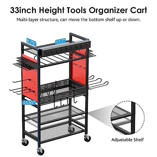 CCCEI Power Tool Organizer Cart with Charging Station, Garage Floor Rolling Storage Cart on Wheels for Mechanic, Mobile 6 Drill, Tool Box Utility CCCEI