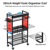 CCCEI Power Tool Organizer Cart with Charging Station, Garage Floor Rolling Storage Cart on Wheels for Mechanic, Mobile 6 Drill, Tool Box Utility CCCEI