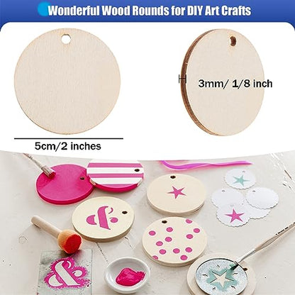 150 Pcs Unfinished Wooden Circles with Holes 2 Inch Wood Rounds Tags Blank Natural Round Wood Discs for Crafts Wooden Circle Cutouts Ornaments for