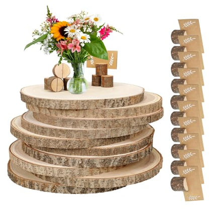 10 Pieces 8-9 Inch Wood Slices with Table Number Holders and Cards, Wood Slice Table Decor Perfect for Wedding, Party, Housewarming, Christmas and