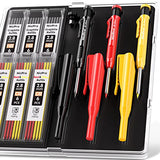 Nicpro 3 Pack Carpenter Pencil with Sharpener & Cap, Mechanical Carpenter Pencils with 39 Refills (Red, Black, Yellow), Deep Hole Marker Construction Nicpro