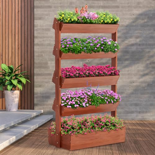DoCred Vertical Wooden Raised Garden Bed, 5 Tier Garden Planters Freestanding Wood Plant Stand Flower Rack Wooden Planter Box for Plants Herbs DoCred