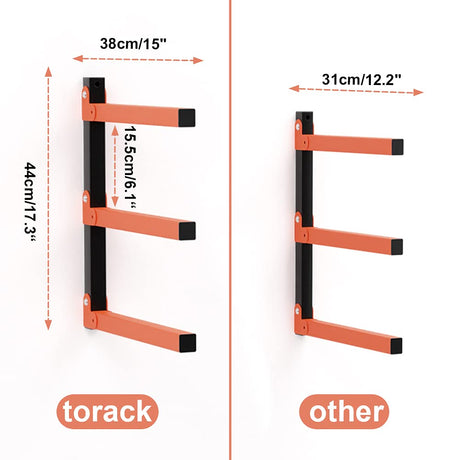 TORACK Lumber Storage Metal Rack, Wood Rack Organizer, 3-Level Wall Mount, Wood Storage System, Durable Sheet Screws, Workshop Rack(2PCAK) TORACK