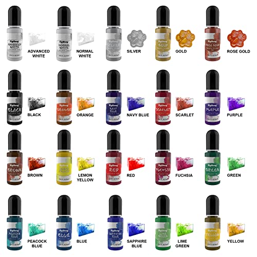 Alcohol Ink Set - 20 Bottles Vibrant Colors High Concentrated Alcohol-Based Ink, Concentrated Epoxy Resin Paint Colour Dye Great for Resin Petri Sig Wong