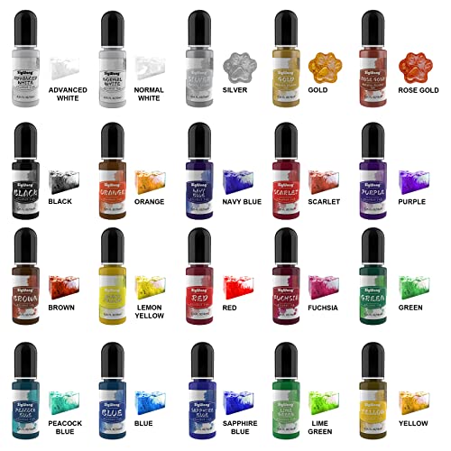 Alcohol Ink Set - 20 Bottles Vibrant Colors High Concentrated Alcohol-Based Ink, Concentrated Epoxy Resin Paint Colour Dye Great for Resin Petri