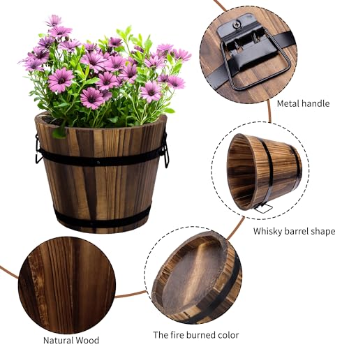 Adnee 4 Pack Wooden Whiskey Barrel Planters - 4 Sizes Wooden Bucket Barrel Garden Planters Set - Rustic Flower Planters Pots Container for Indoor Adnee