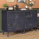 JZXSHD Metal Rattan Accent Cabinet - 2 Door Buffet Storage for Kitchen, Living Room and Hallway, Black JZXSHD