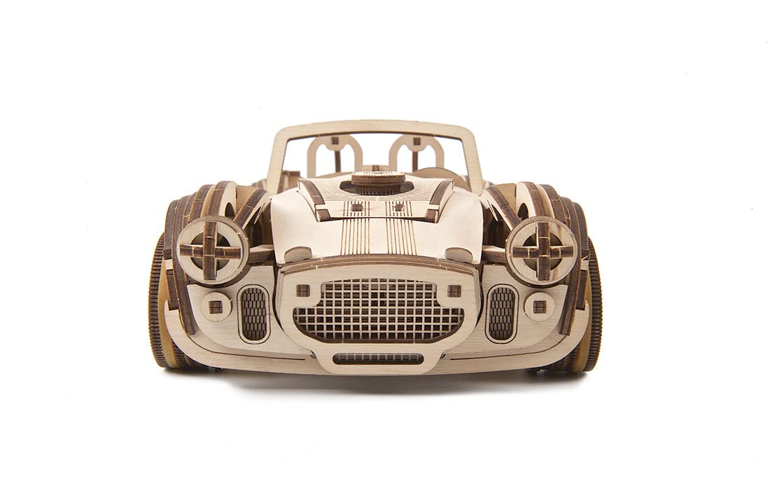 UGEARS Vintage Car Model Kit - Drift Cobra Racing Car 3D Puzzle Kit Idea - Wooden 3D Puzzles Model Kits for Adults with Powerful Spring Motor - Model UGEARS