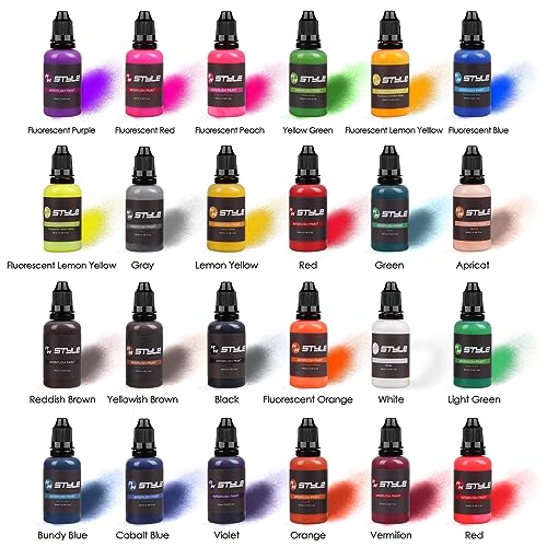 rhinowisdom Airbrush Paint - 24 Colors Airbrush Paint Set 1fl oz, Opaque & Brilliant Colors, Leather & Shoe Acrylic Air brush Paint Kit Ready to rhinowisdom