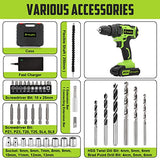 Yougfin Cordless Drill Set, 20V Power Drill Kit with Battery and Charger, 3/8" Keyless Chuck, Variable Speed, 25+1 Torque Setting, 34pcs Accessories Yougfin