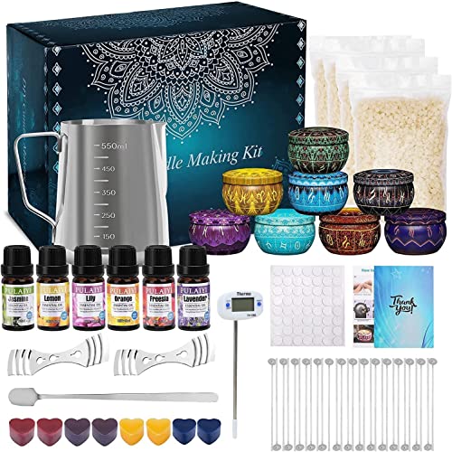 Candle Making Supplies Kit for Adults Kids, DIY Scented Candle Making Kits Including Soy Wax Wicks Scents Oils Dyes Melting Pot Tins Spoon, Festival Hugimcnt