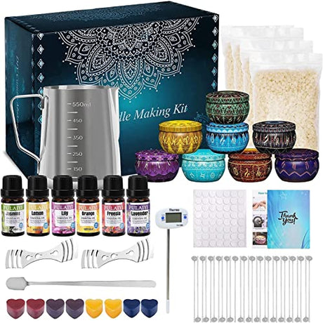 Candle Making Supplies Kit for Adults Kids, DIY Scented Candle Making Kits Including Soy Wax Wicks Scents Oils Dyes Melting Pot Tins Spoon, Festival Hugimcnt