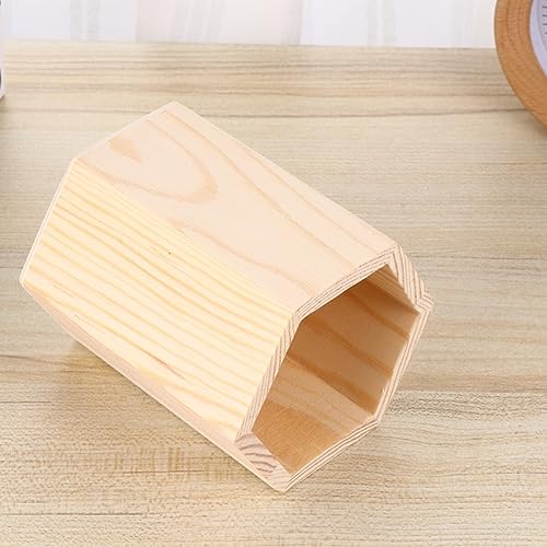 Ciieeo 2 Pcs Wooden Pen Holder Unfinished Wood Makeup Brush Holder Remote Control Holder Cup for Home Office Desk Storage Supplies(Hexagon) Ciieeo