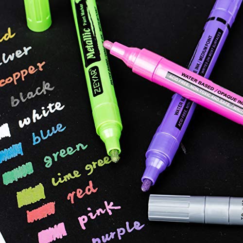 ZEYAR Acrylic Paint Pens, Metallic Colors, Water Based, Medium Point, 12 Colors, Great for Christmas Cards, Album, Rocks, Posters and all kinds of - WoodArtSupply