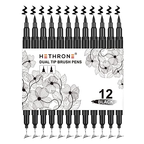 Hethrone Black Markers for Drawing - Marker Pens Brush Pens for Artists Felt Tip Pens Calligraphy Pens 12 Pack Hethrone