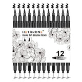 Hethrone Black Markers for Drawing - Marker Pens Brush Pens for Artists Felt Tip Pens Calligraphy Pens 12 Pack Hethrone