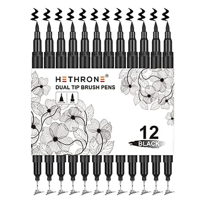 Hethrone Black Markers for Drawing - Marker Pens Brush Pens for Artists Felt Tip Pens Calligraphy Pens 12 Pack - WoodArtSupply