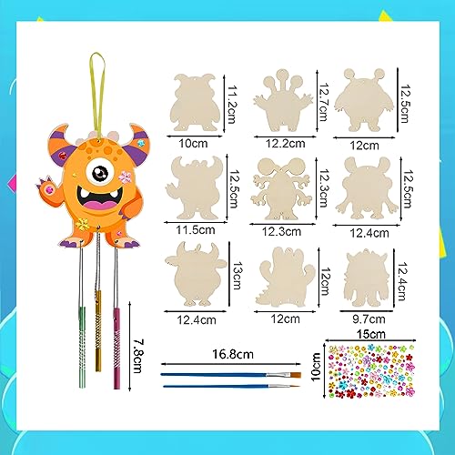 Monster Wind Chime Craft Kit for Kids - DIY Wooden Arts & Crafts Activity Fennoral