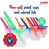J MARK 32 Piece Toddler Painting Set – Spill Proof Paint Cups for Kids, Washable Kids Paint, Kids and Toddler Paint Set with Art Smock and More J MARK